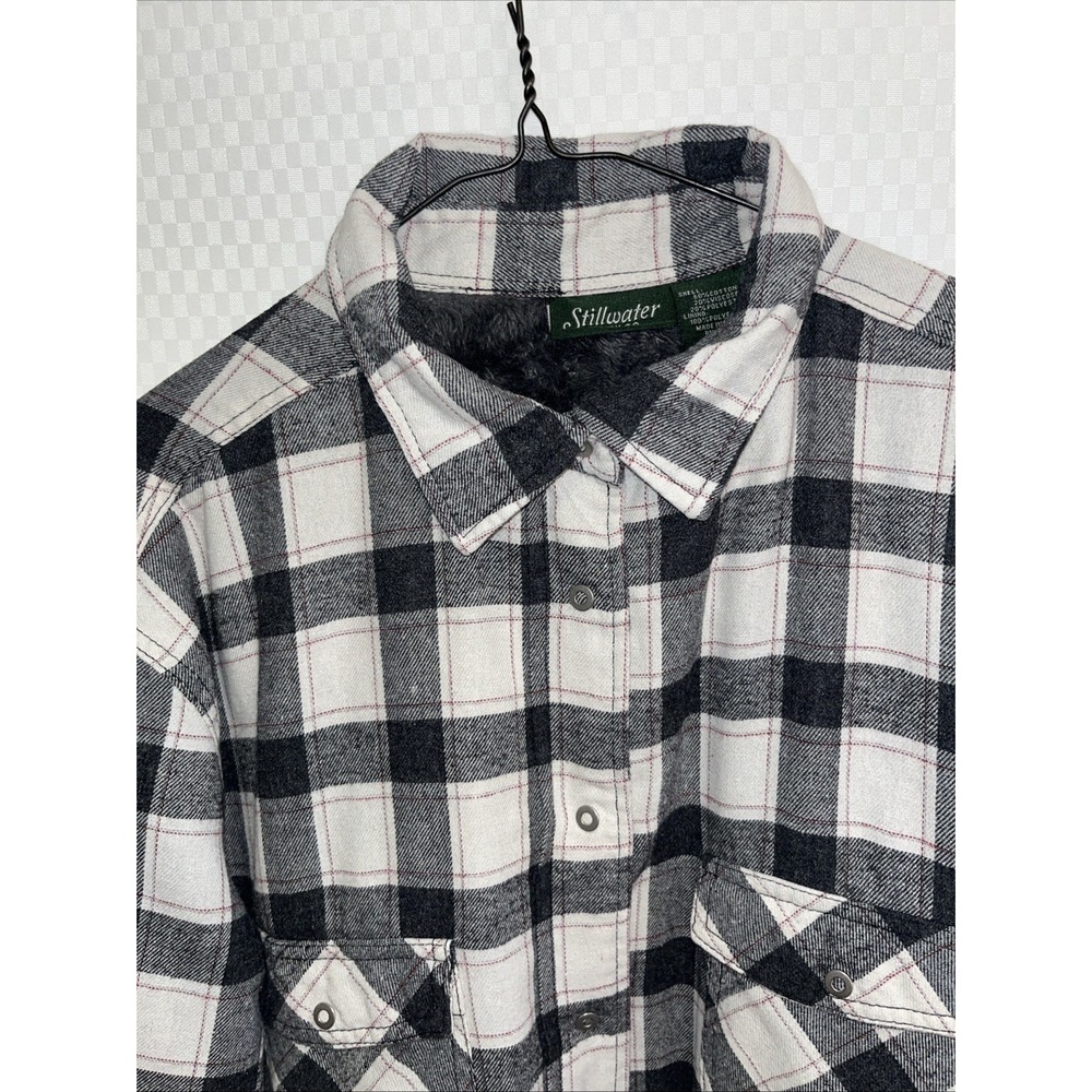 Stillwater Flannel Shirt Men's 2XL Fleece Lining Gray Plaid Cotton‎
